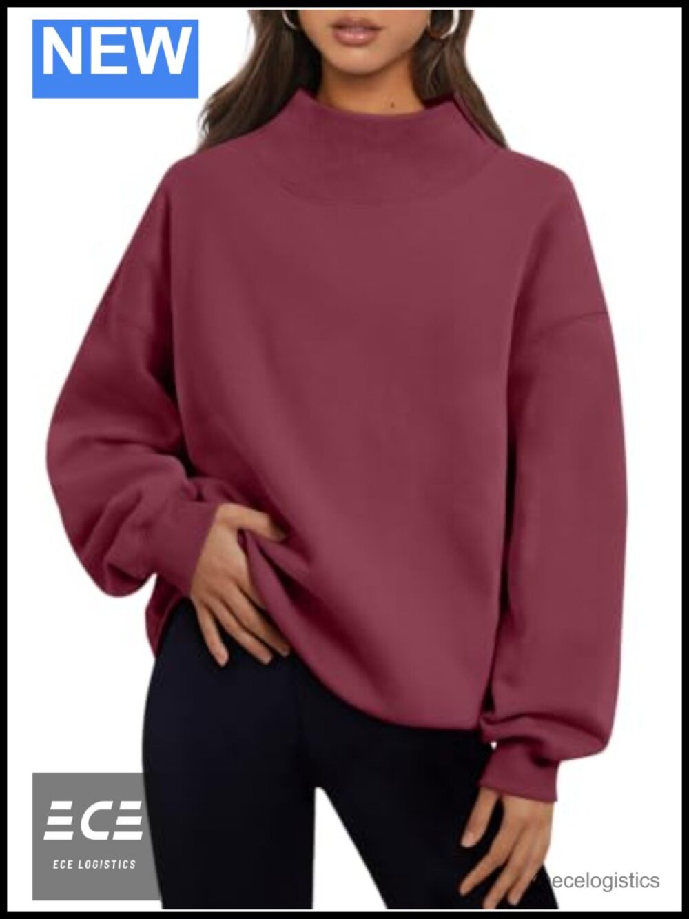 Womens Oversized Mock Neck Sweatshirt Fleece Lined Pullover Fall Winter